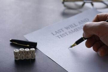 Legal concept. The procedure for writing the last will. Papers with testament on the table....