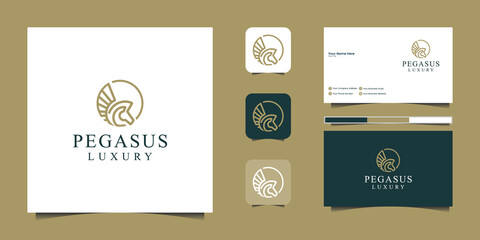 Elegant pegasus. minimalist premium horse. pegasus style mythical silhouette, premium logo and business card