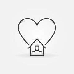 House with Heart linear icon. Stay at Home vector concept symbol or logo element