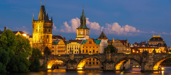 Naklejka na ściany i meble Charles Bridge during blue hour Prague, Czech Republic.