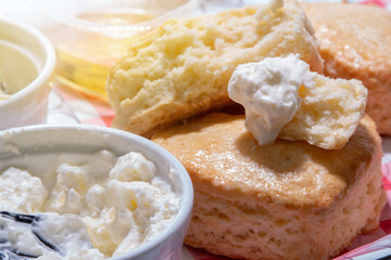 homemade  scones with clotted cream - closeup