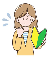 初心者マークを持つ若い女性のイラスト