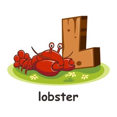 Lobster Cartoon 3D Wood Alphabet Animals Letter L