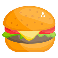 
Fast food, burger icon in flat vector style.

