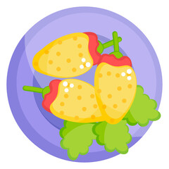 
Flat icon of chilli fritters, fried jalapeno with lactus 
