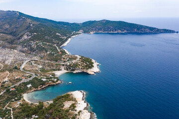 Naklejka na ściany i meble Aerial view of the turquoise sea near Thassos, Greece.
