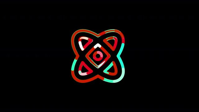 Circles gather in symbol atom. After it crumbles in a line and moves to the camera. Alpha channel black
