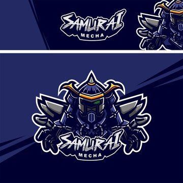 samurai robot premium mascot logo template