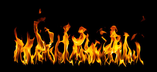 Fire collection set of flame burning isolated on dark background for graphic design purpose