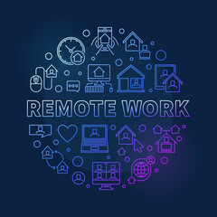 Fototapeta premium Remote Work vector concept round colored line illustration on dark background