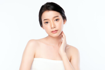 Beautiful Young asian Woman with Clean Fresh Skin, on white background, Face care, Facial treatment, Cosmetology, beauty and spa, Asian women portrait