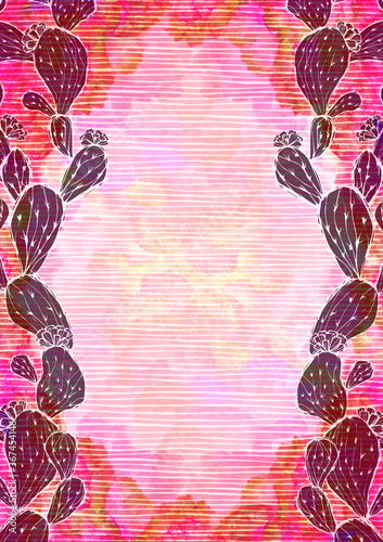 サボテンの背景素材 水彩 多肉植物 レトロ ピンク Abstract Wall Mural Abstra Aoirokaeru