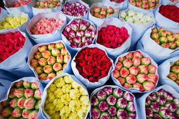 Bunches of flowers at market in Hong Kong