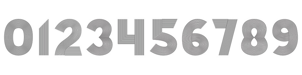 A vector illustration of black geometric linear number set on white.