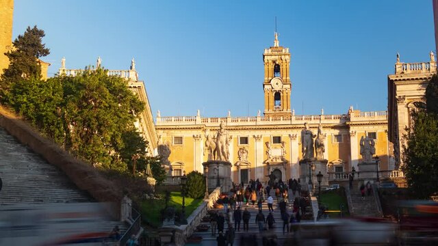 Time lapse zoom in view of the Capitol square in Rome (Campidoglio)