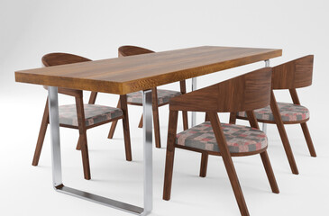 3D rendering dinner cafe table with arm chair on whte background