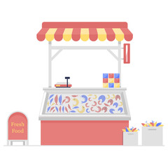 
A seafood market in trendy flat vector, editable illustration design 
