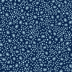 Vector seamless pattern with . snowflakes on a dark blue background. Christmas and winter theme. Great for fabrics, wrapping papers, wallpapers, covers.
