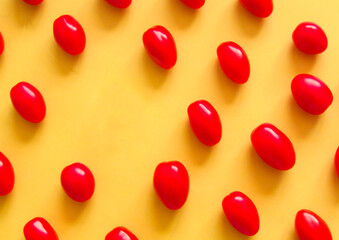 red cherry tomatoes on a yellow background
