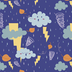 Naklejka premium Cloud Blow Leaves in Strom with Thunder and Rain Pattern