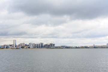 Fototapeta premium Panorama of Kazan city center across the Kazanka River. Kazan, Tatarstan, Russia.