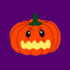 The evil pumpkin.Symbol of the Halloween.Orange pumpkin with a smile.design for the Halloween.Vector illustration
