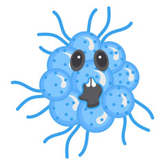 
Amoeba with offended facial expression, flat icon of scary virus 
