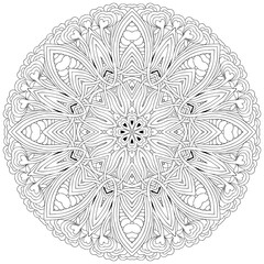 Hand drawn zentangle circular ornament for coloring page.