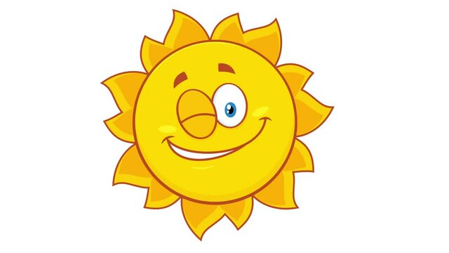 Winking Yellow Sun Cartoon Character. 4K Animation Video Motion Graphics Without Background