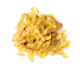 Pile of potato peel isolated on white background