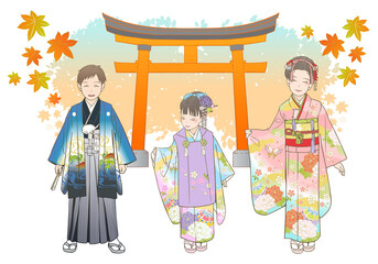 七五三　手描きベクターイラストセット