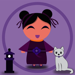 Flat ilustration japanese kid girls