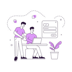 Male friends logging in social media account