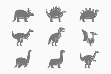 Dinosaurs Icons set - Vector silhouettes of triceratops, stegosaurus, tyrannosaurus and other animals of the Jurassic period for the site or interface