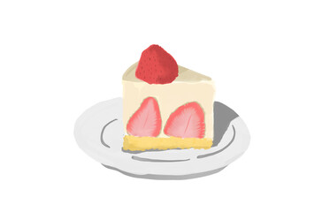Strawberry cheesecake on plate with white background
