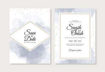Blue watercolor splashes for a minimalist wedding invitation template