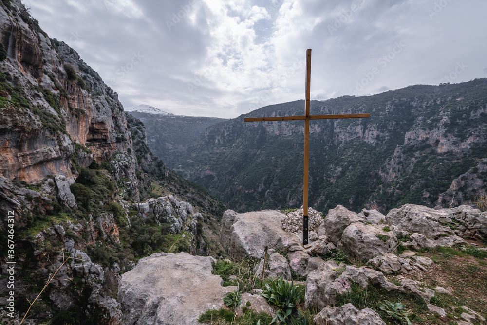 Canvas Prints Catholic cross in Kadisha Valley also spelled as Qadisha in Lebanon