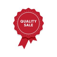 Top quality sale. Shopping promotion and sale advertising vector illustration. Market tag design for discount proposition. Premium quality round red badge with ribbons isolated on white background.