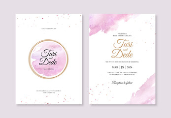 Fototapeta premium Gold circles and watercolor splashes for wedding invitation templates