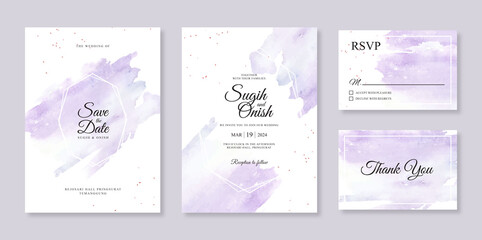 Splash watercolor hand paintings and geometric lines for elegant wedding invitation card template