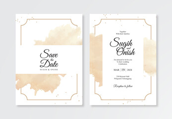 Watercolor gold splash for minimalist wedding invitation template