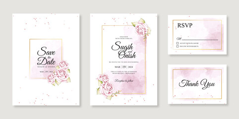 Watercolor splash and flower hand painting for a gorgeous wedding invitation card template