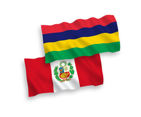 Fototapeta premium Flags of Peru and Republic of Mauritius on a white background