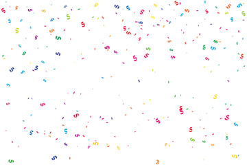 Many Falling Colorful Tiny Confetti And Ribbon Isolated On White Background. Vector Illustration. Multi colored
