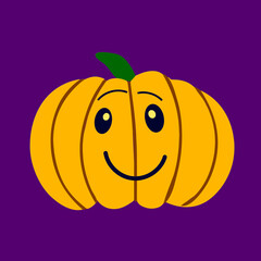Smiling pumpkin. Symbol of the Halloween holiday. Orange pumpkin with a smile for your design for the Halloween holiday. Vector flat illustrations