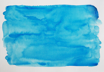 Abstract watercolor art hand paint on white background, watercolor background. Brush strokes with blue paint on white watercolor paper