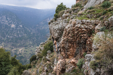 Fototapeta na wymiar View from hiking path in Kadisha Valley also spelled as Qadisha in Lebanon