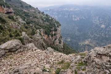 Aerial view near Blouza village in Kadisha Valley also spelled as Qadisha in Lebanon