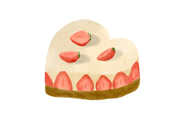 Heart shaped strawberry cheesecake on white background
