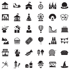 Obraz premium Amusement Park Icons. Black Flat Design. Vector Illustration.